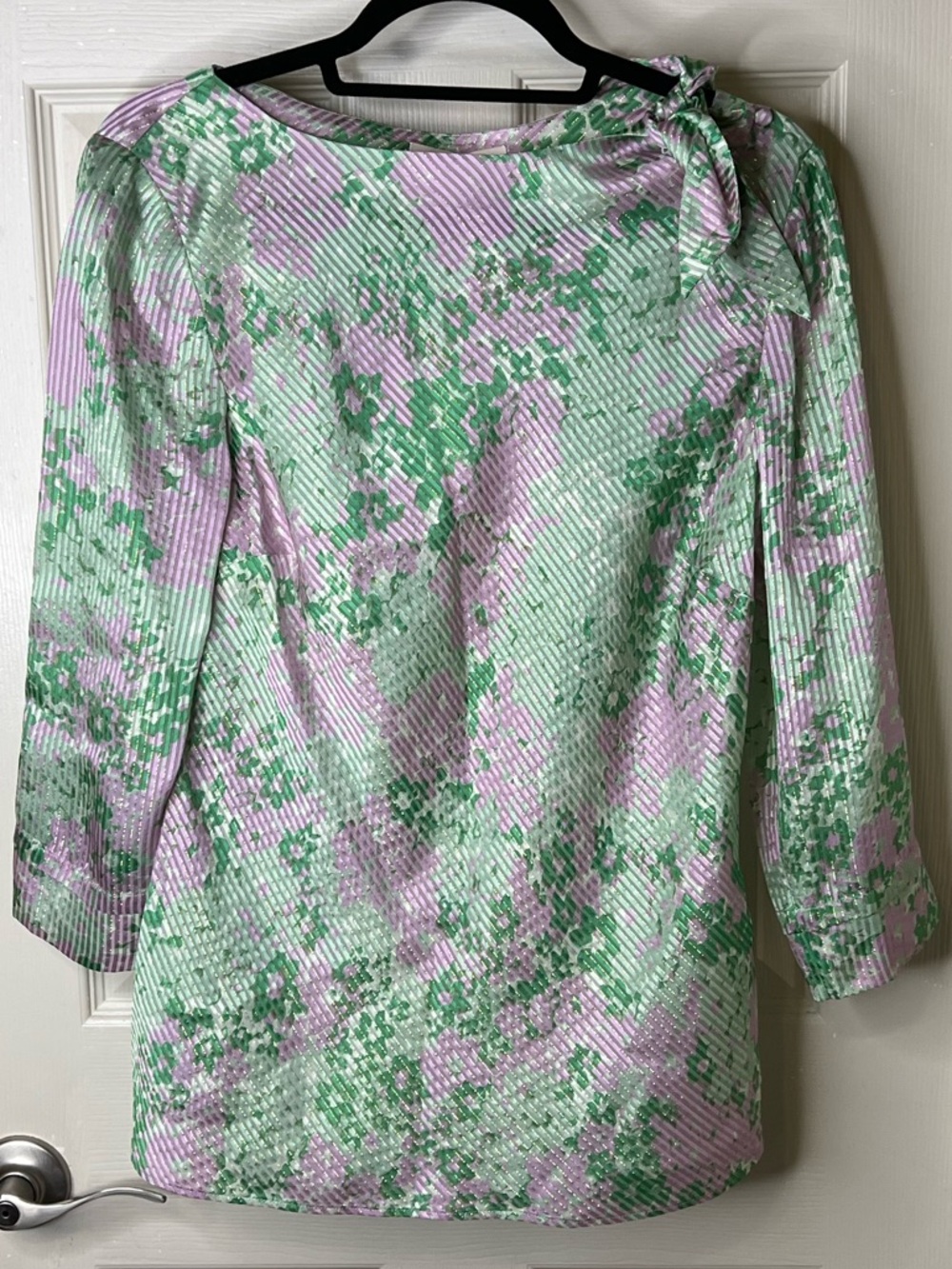 Etcetera Forget Me Not Lavender Mint Floral Tie-Shoulder Silk Tunic Size 4